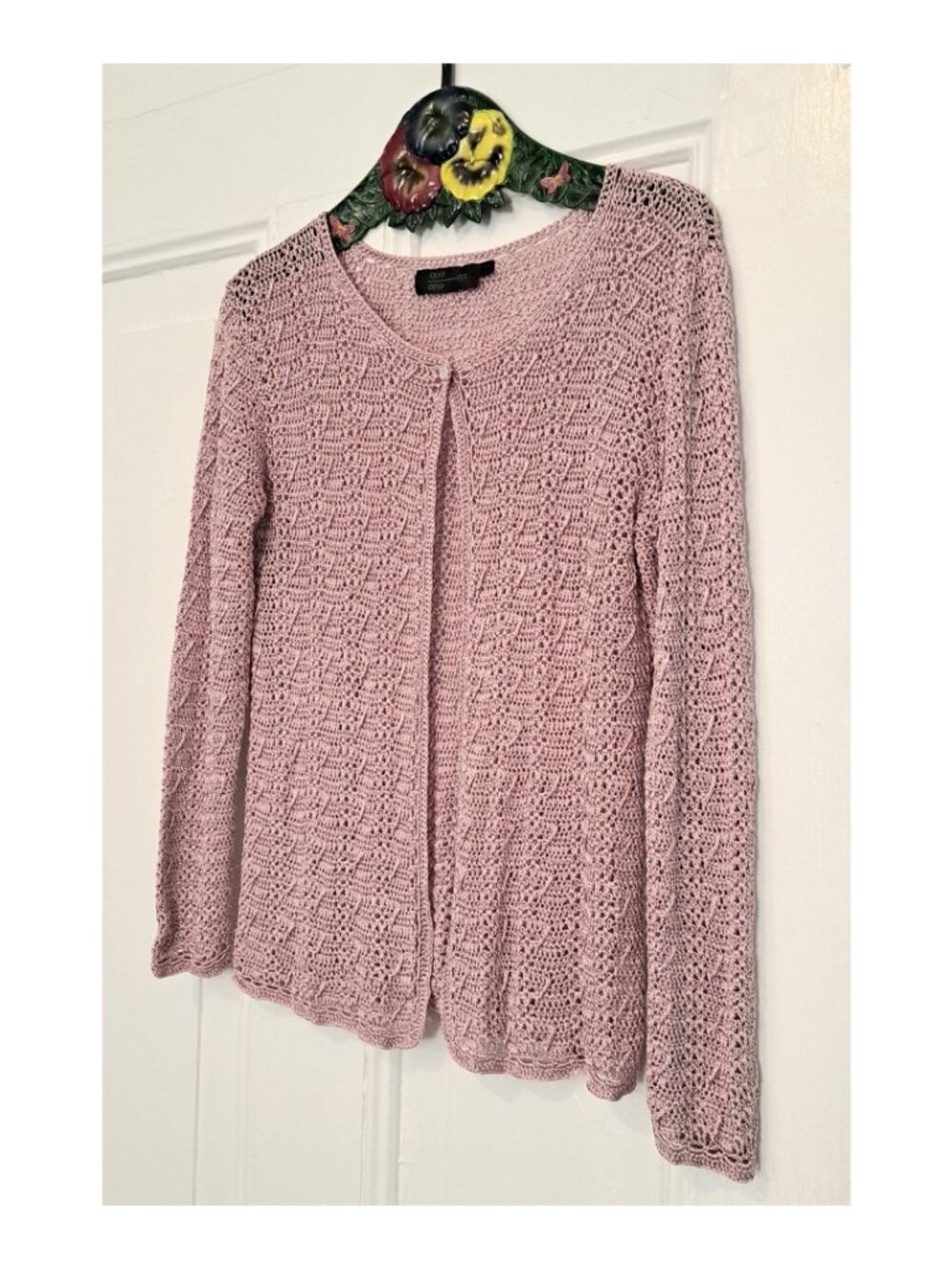 Pink One On One Crochet Lace Long Sleeved Cardigan M